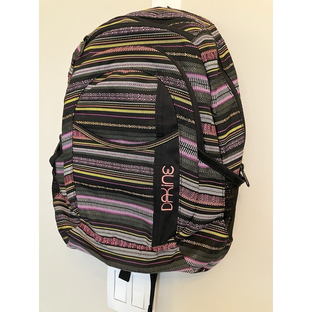 Dakine Striped Backpack Black Pink Yellow School Travel Laptop Bag Unisex